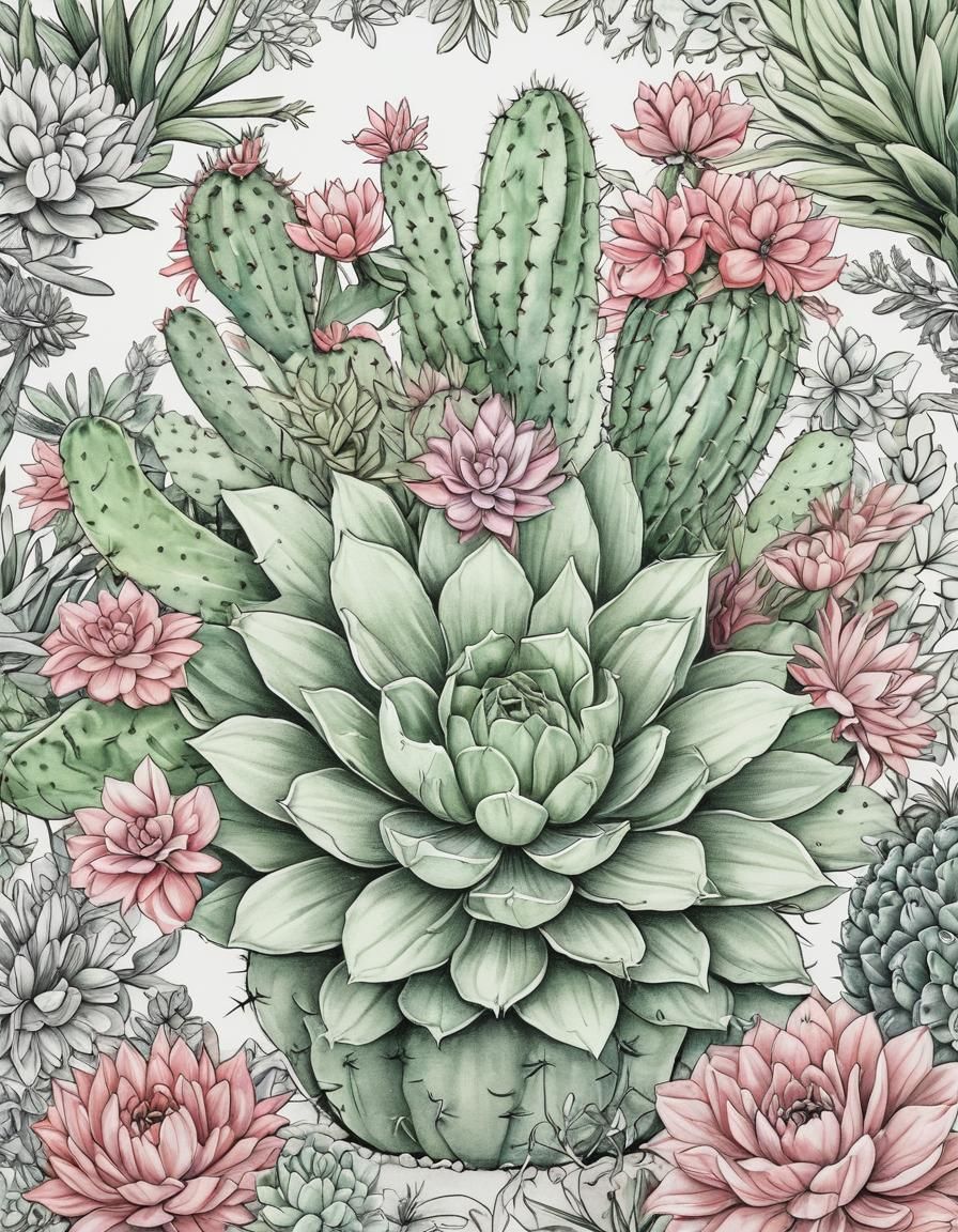 Colorful Floral Cactus and Succulent Design