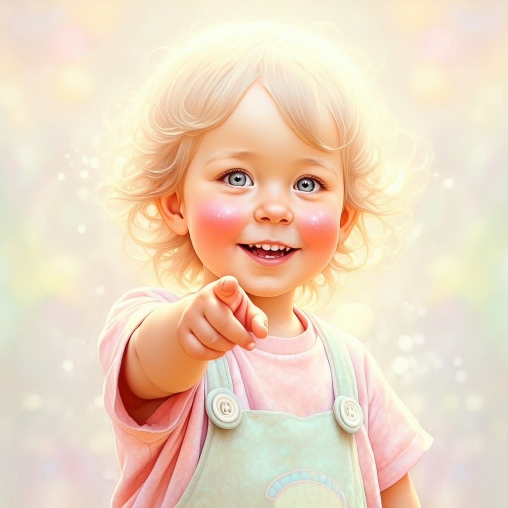 Bright and Airy Portrait of a Cheerful Child in Pastel Color...