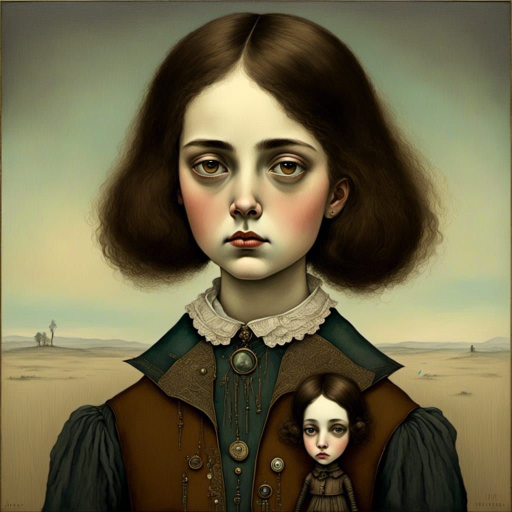 Girl with Glasses Holding Doll Portrait