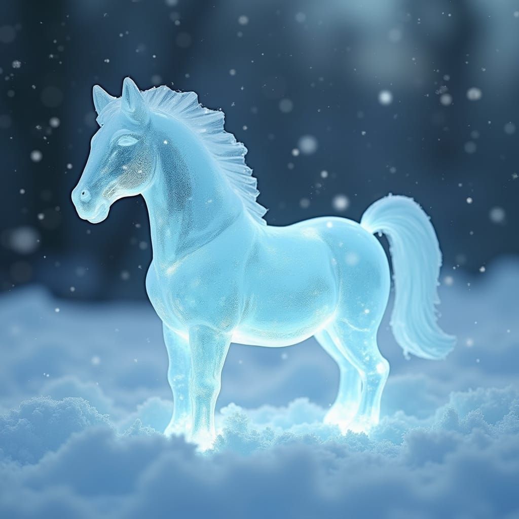 Ethereal Crystal Horse in Frosty Winter Wonderland