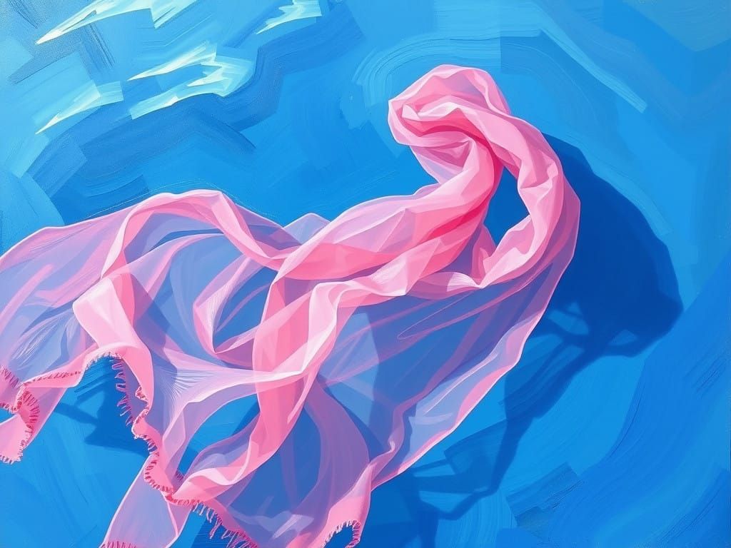 Vibrant Pink Scarf Drifts on Blue Water