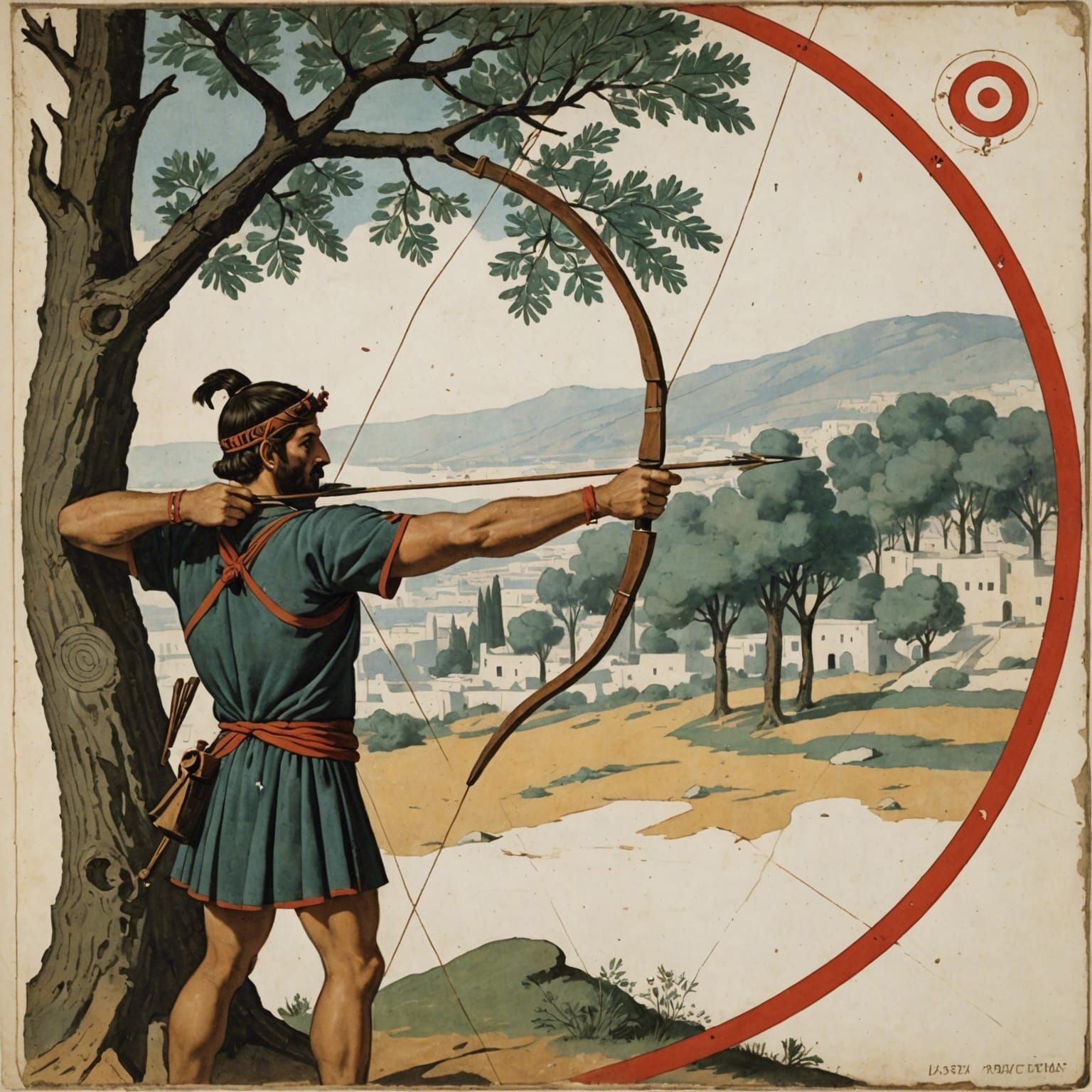 Greek Archer Arrow View Aiming at Target