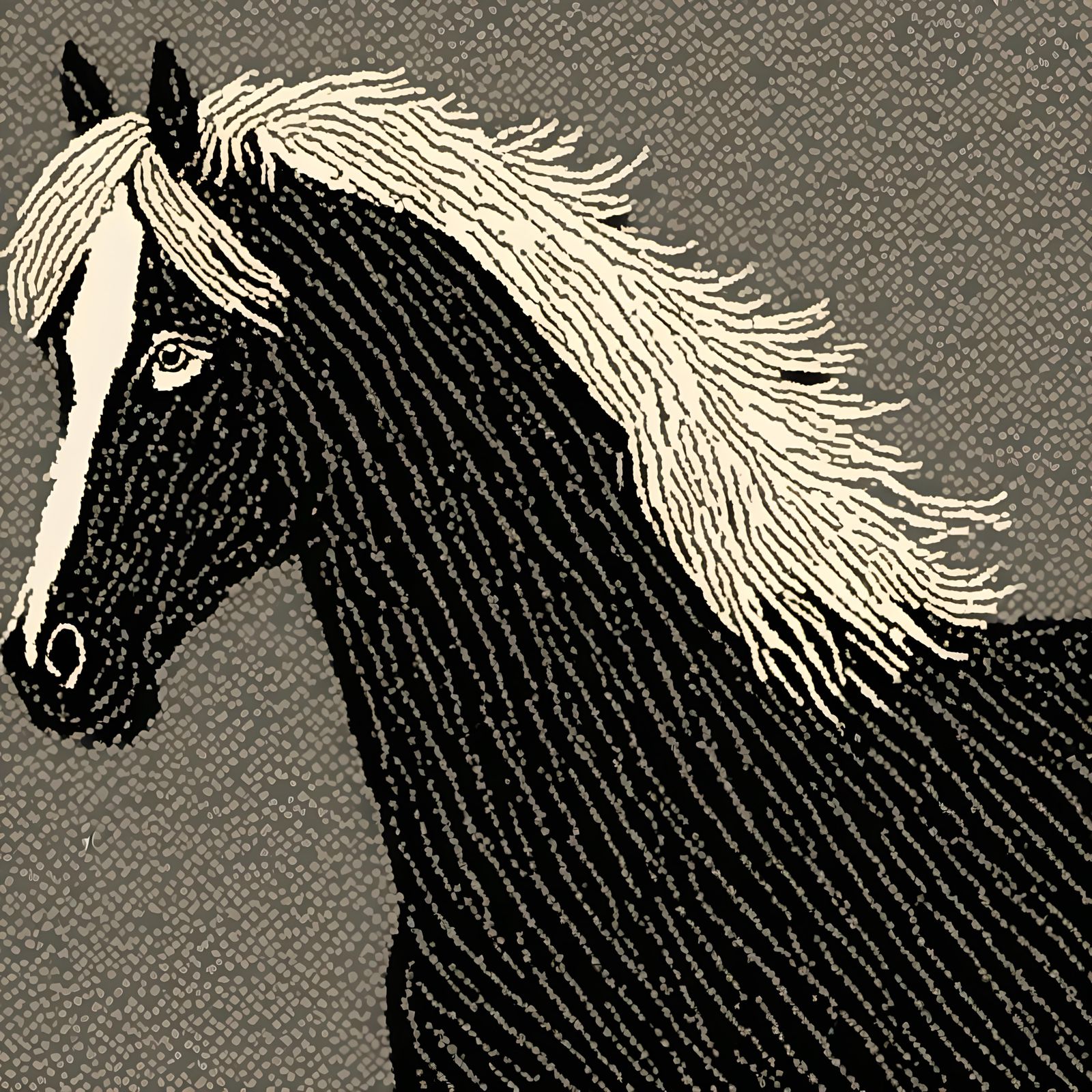 Linocut Horse in Black and White