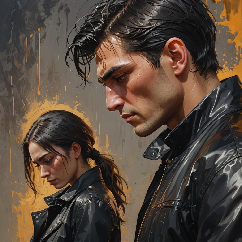 Hyperrealistic Portrait of a Young Couple with Colorful Back...