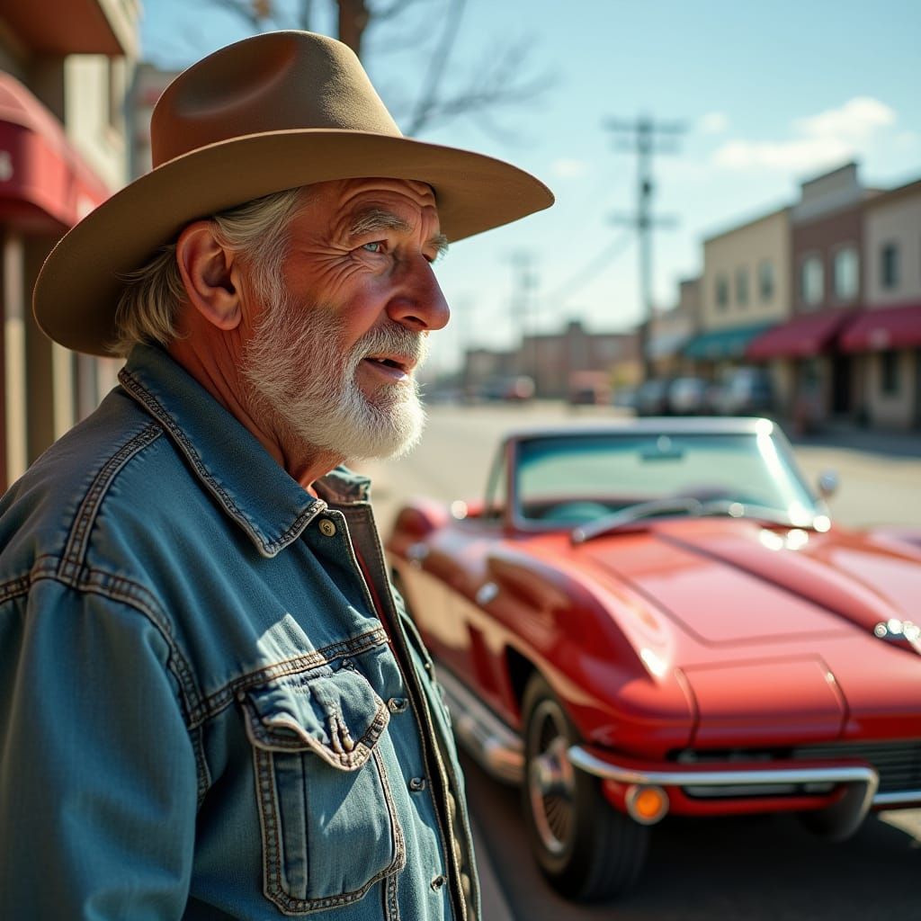 Wistful Old Man Admires Vintage Corvette