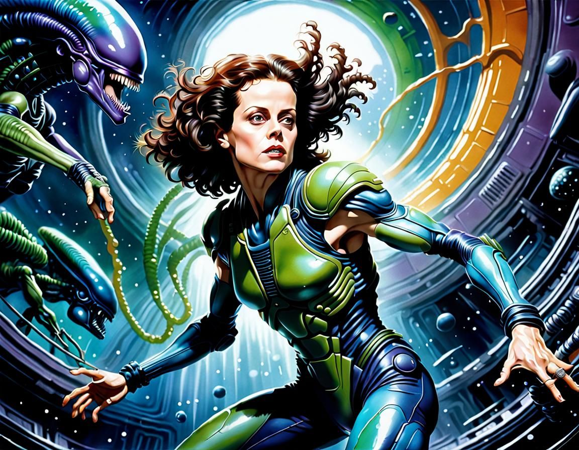 Sigourney Weaver in Alien: Maximalist Splash Art