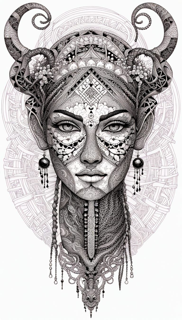 Ronin Zentangle Tendrils in Neon Cyberpunk Haze