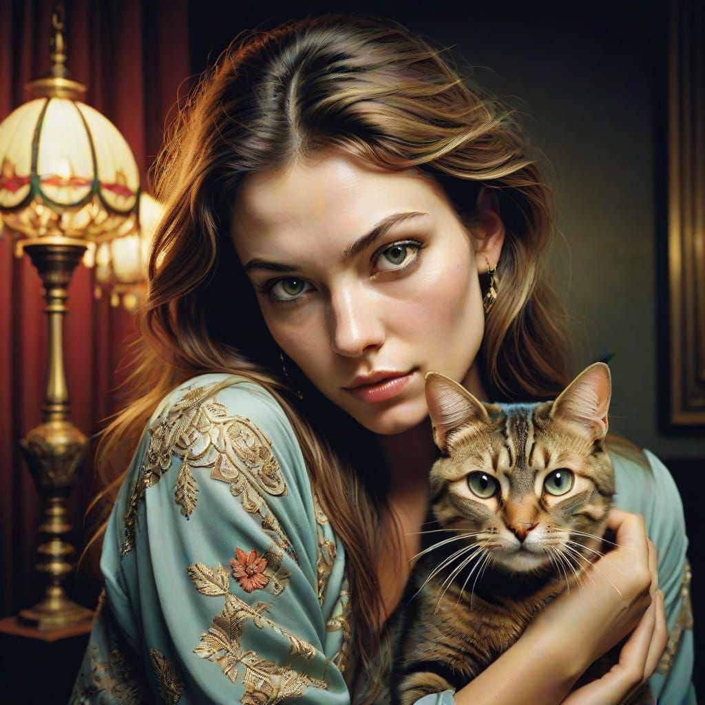 Young Woman With Cat