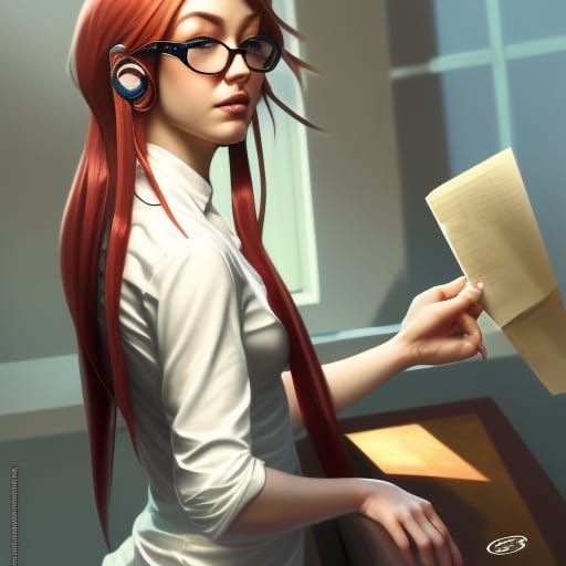 Redhead Secretary Portrait in Dynamic Comic Book Style