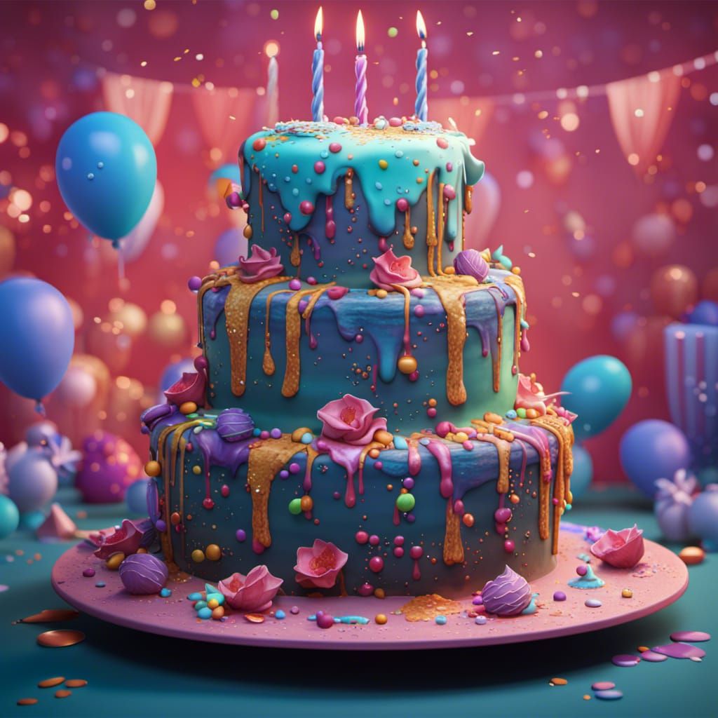 Fantastical Whimsical Birthday Cake: Detailed Matte Painting