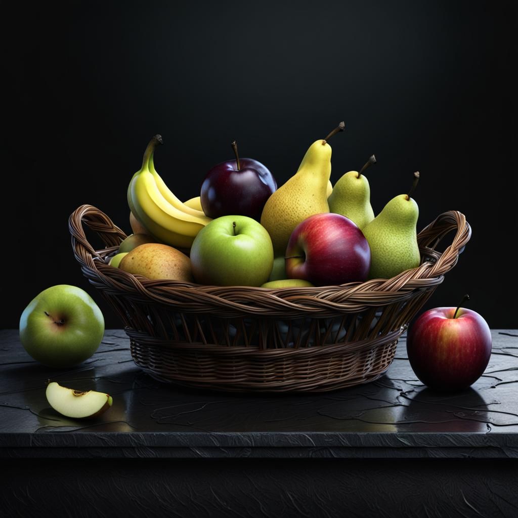 Glass Fruit Basket Still Life in Detailed Matte Painting