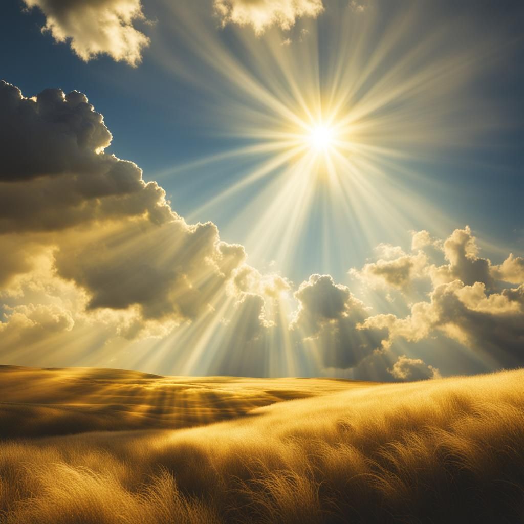 Golden Light Beams Through Clouds
