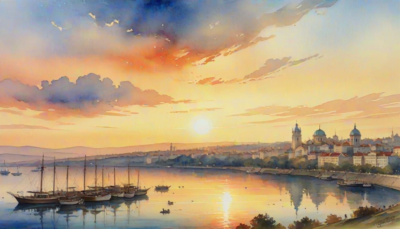 Varna Golden Hour Watercolor Masterpiece