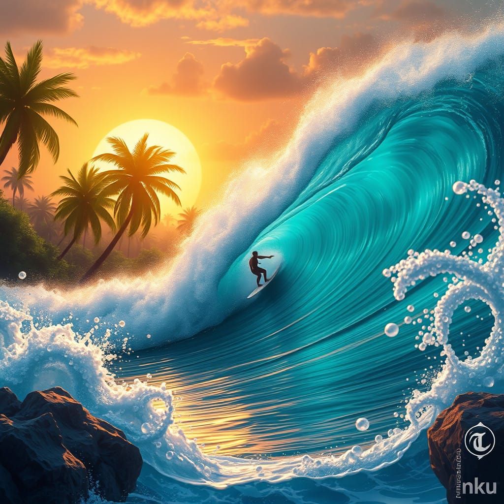 Ethereal Surf Fantasy Unfolds Amidst Turquoise Waves and Eme...