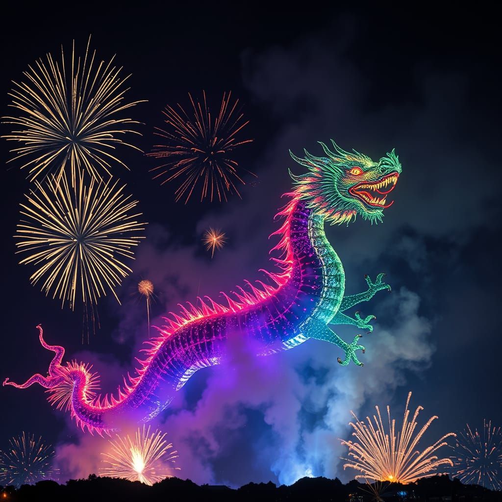 Dragon Fireworks Light Up the Night Sky