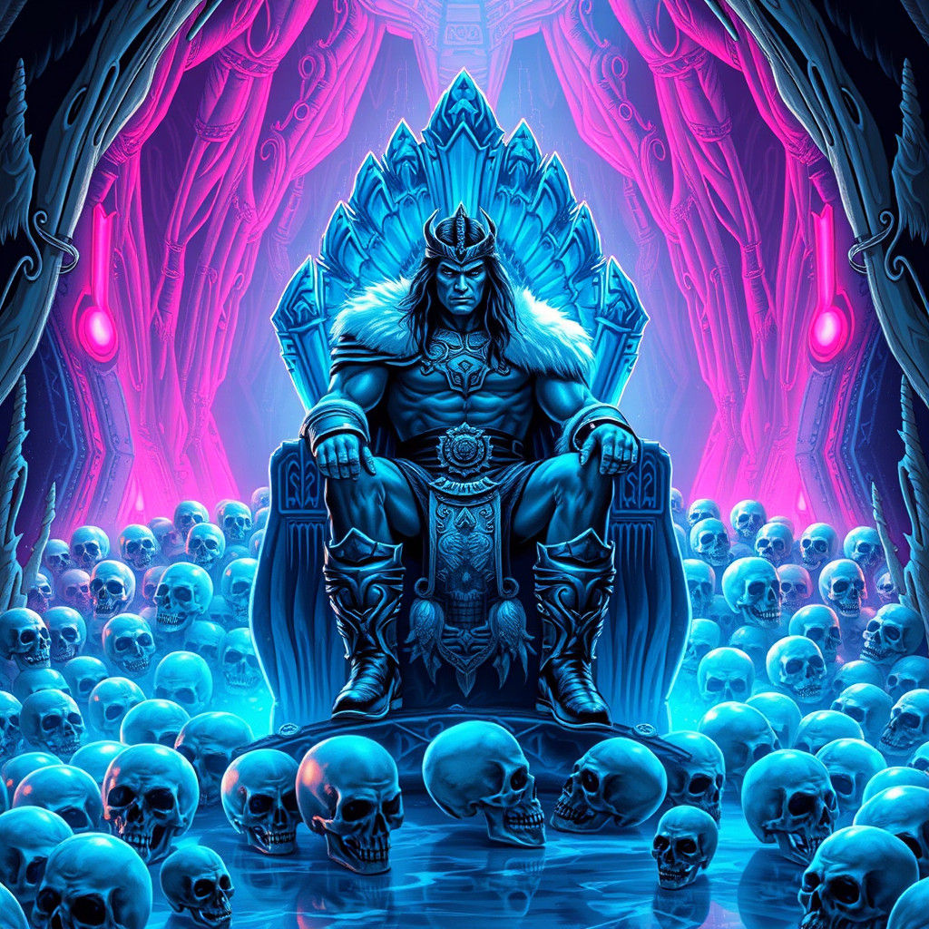 Conan the Barbarian on Skull Throne in Ice Palace