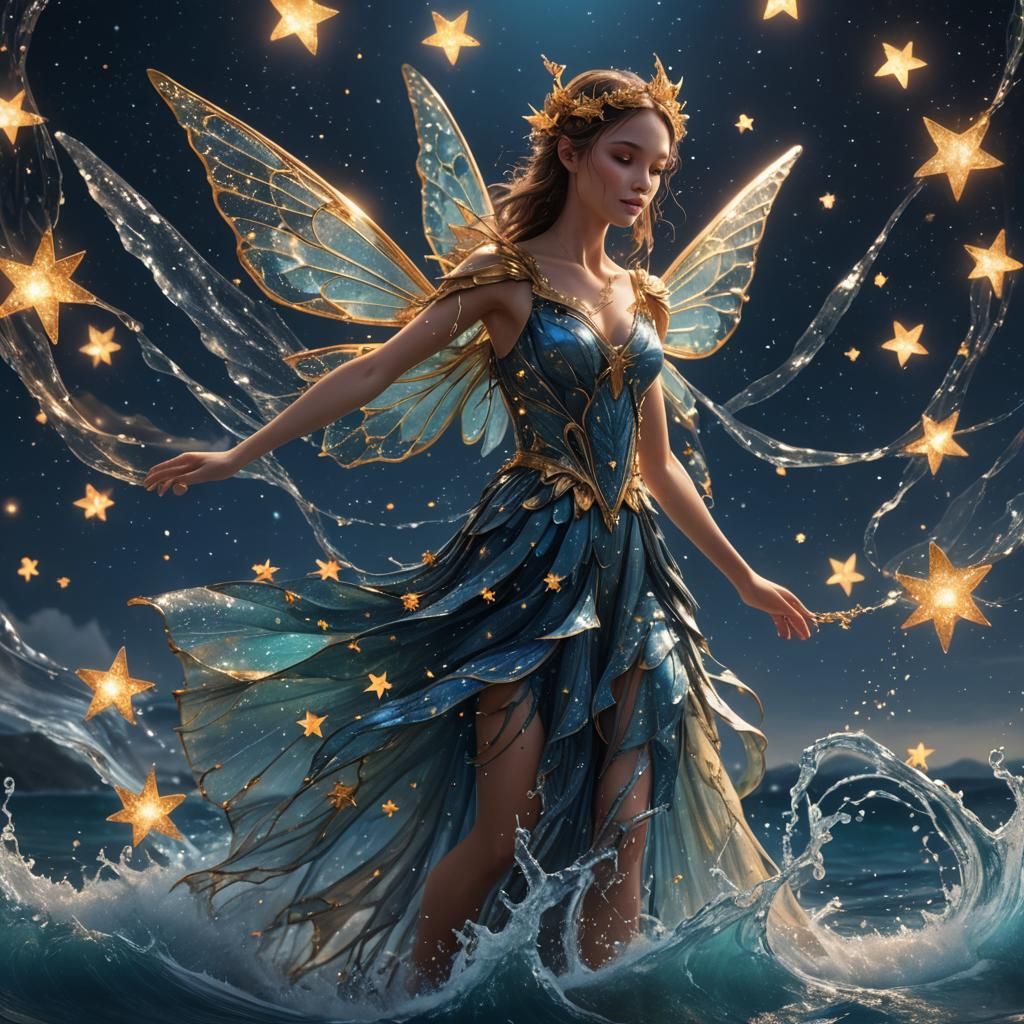 Ocean Fairy with Star Wings: Fantasy Concept Art