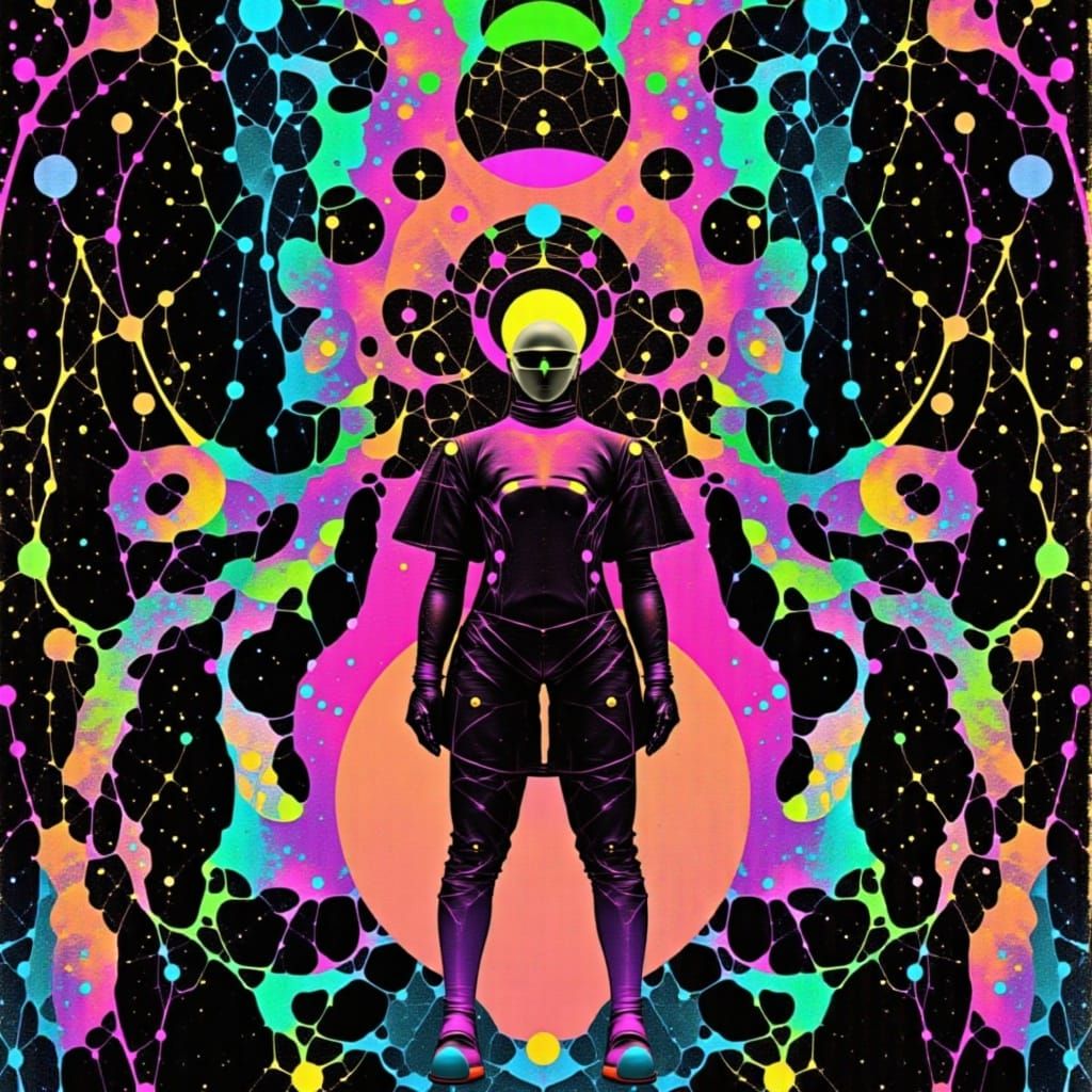 Psychedelic Robot Humanoids on Science Fiction Book Cover
