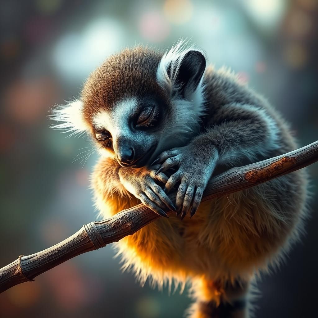Baby Lemur Nap: Hyperrealistic Splash Art