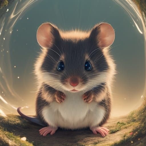 Cute Shy Baby Mouse with God Rays in 8K