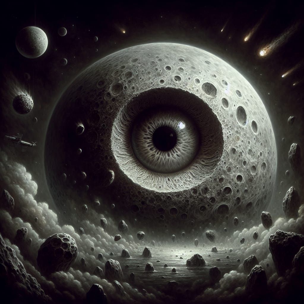 Ominous Moon with Eye in Chiaroscuro Style