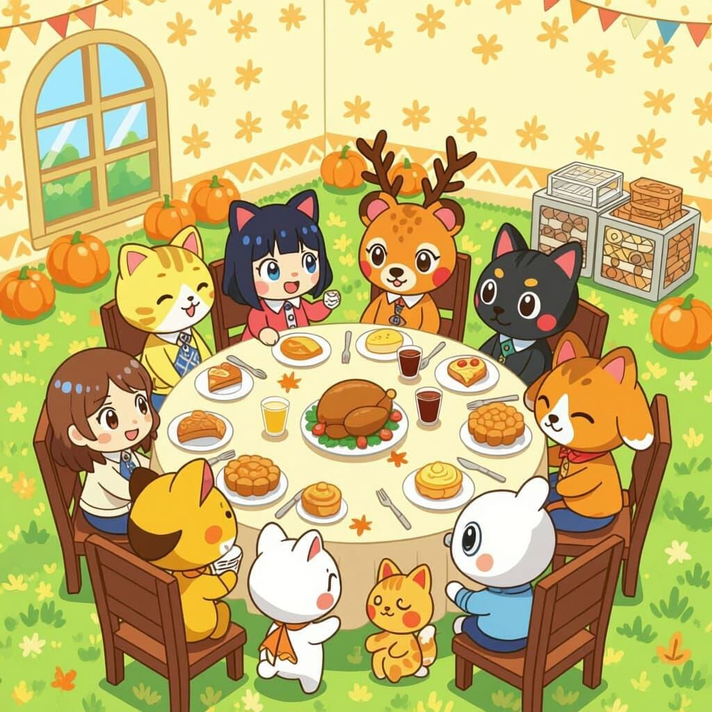 Animal Crossing Characters Celebrate Thanksgiving Feast