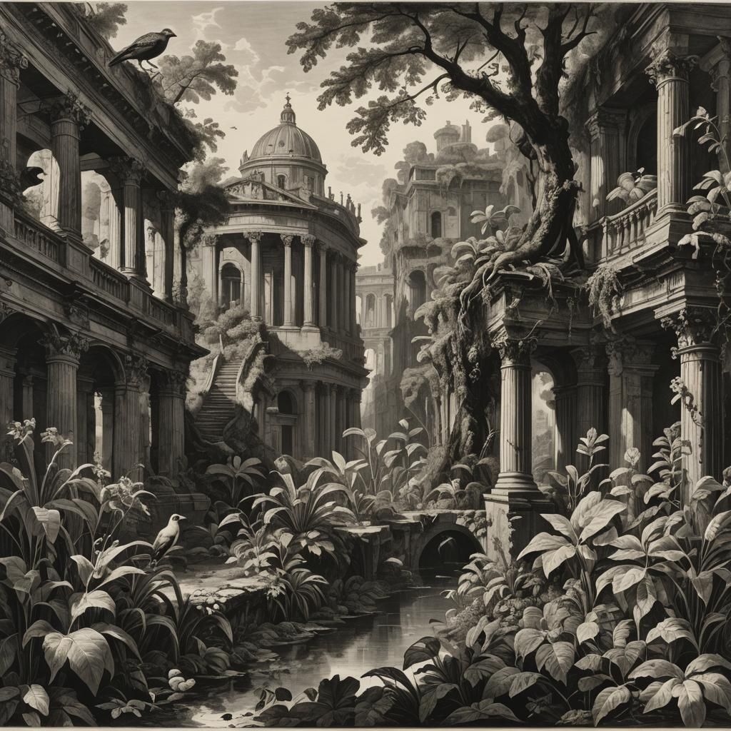 Piranesi-Style Engraving of an Entangled Bank