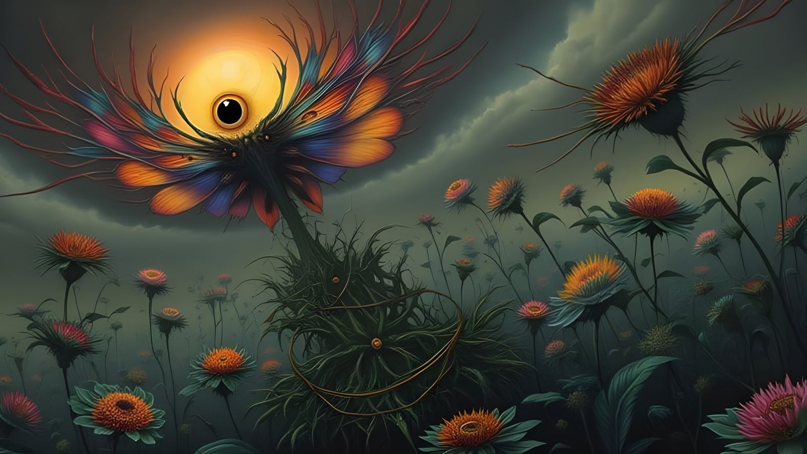 Ethereal Flower Man Fractured into Butterfly Wings in Dreaml...