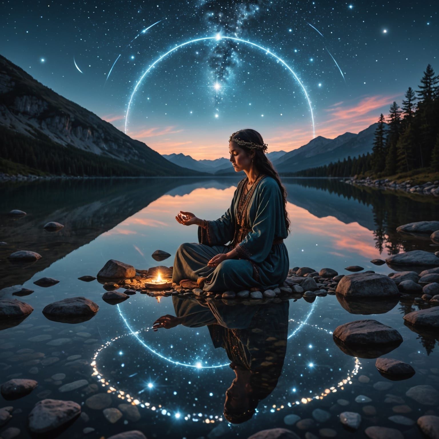 Shamanic Ritual by Reflecting Twilight Lake