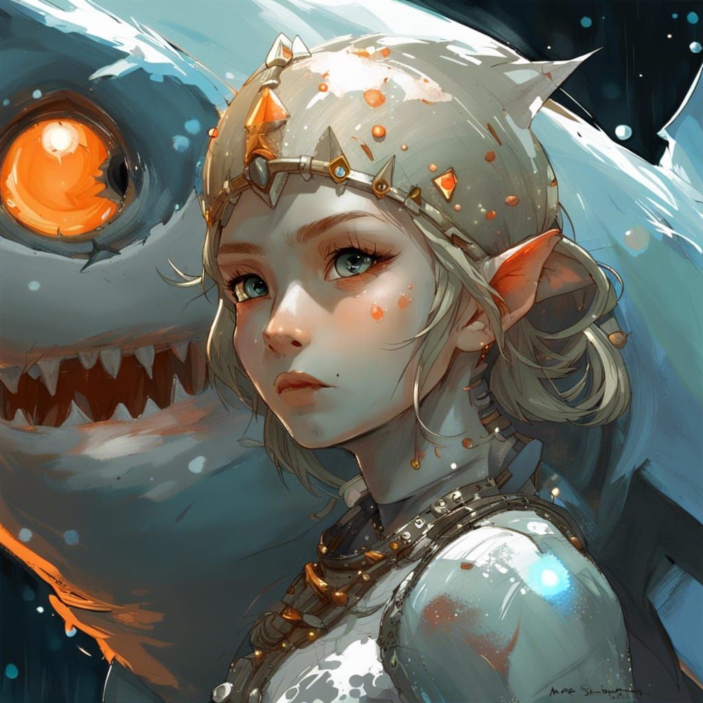 Girl in Shark Costume Under Bioluminescent Moon