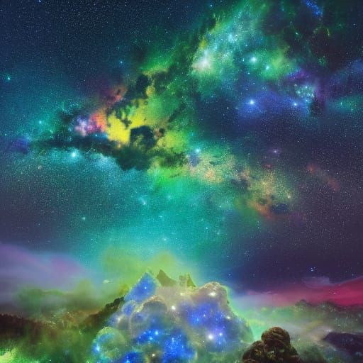 Ethereal Statue Under Starry Skies in Cosmic Style