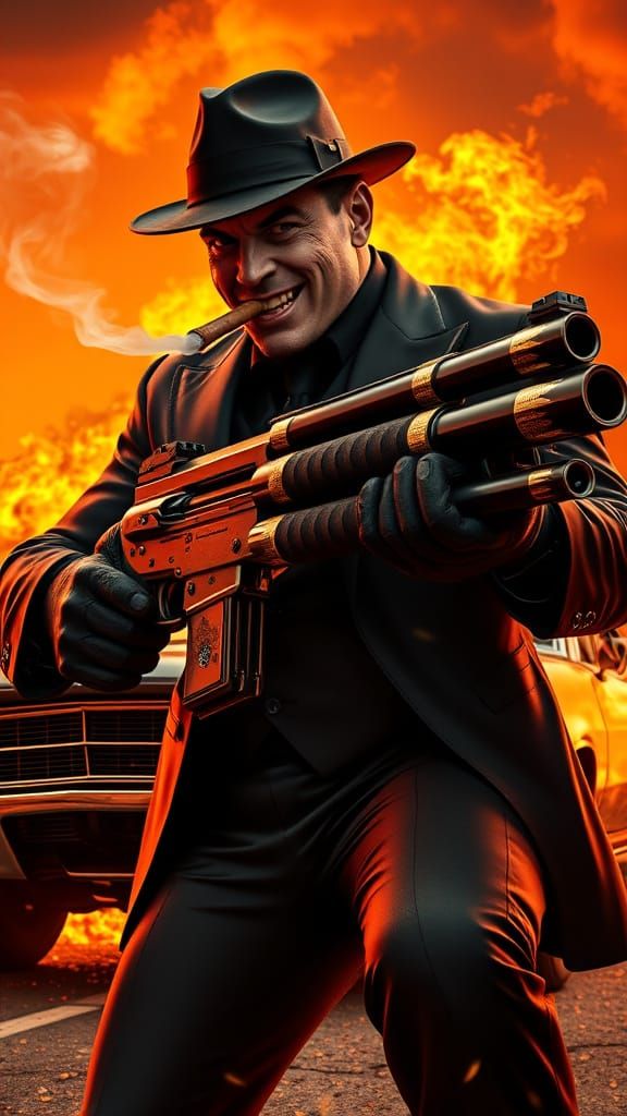 Surreal Mafia Boss Dominates Inferno Skyline in Cyberpunk St...