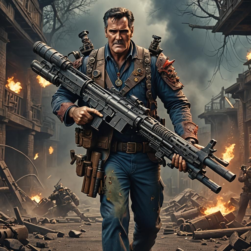 Bruce Campbell with Minigun: Detailed Matte Painting