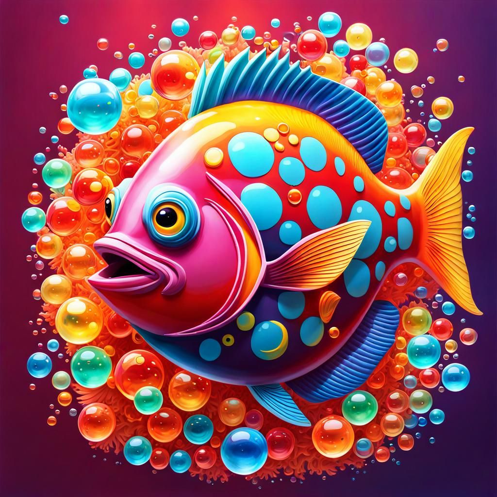 Jelly Bubble Fish in Coral Reef, Graffiti Art
