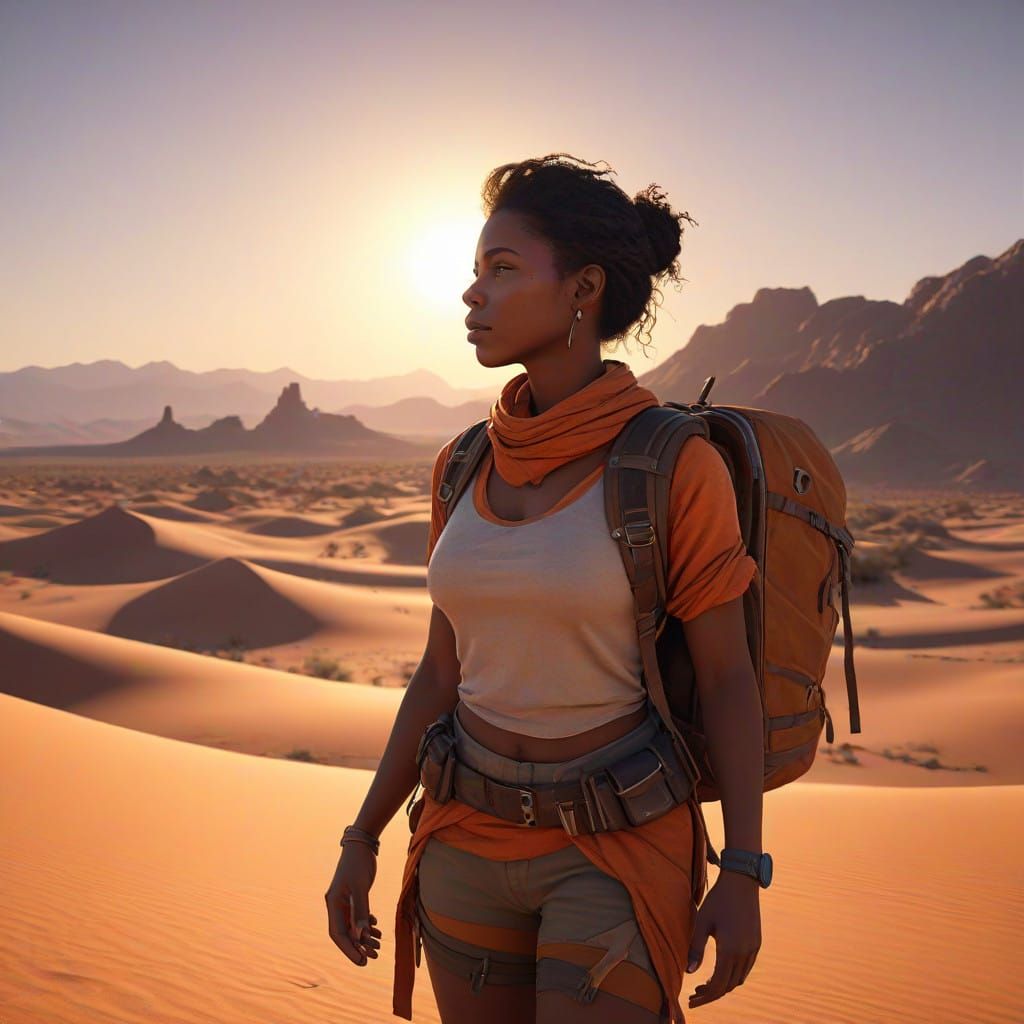 A Resolute Black Woman Embracing the Endless Desert Horizon