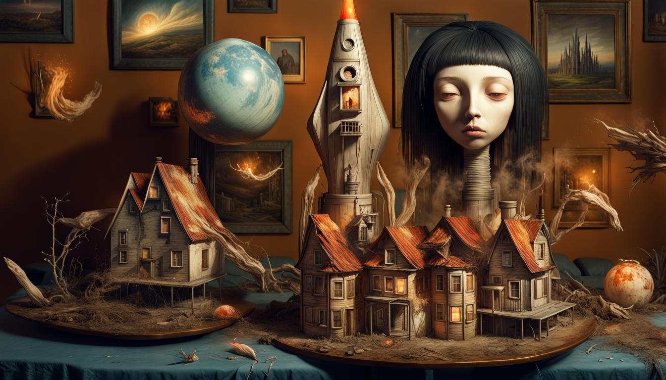 Magical Rockets of Energy in Surreal Landscape