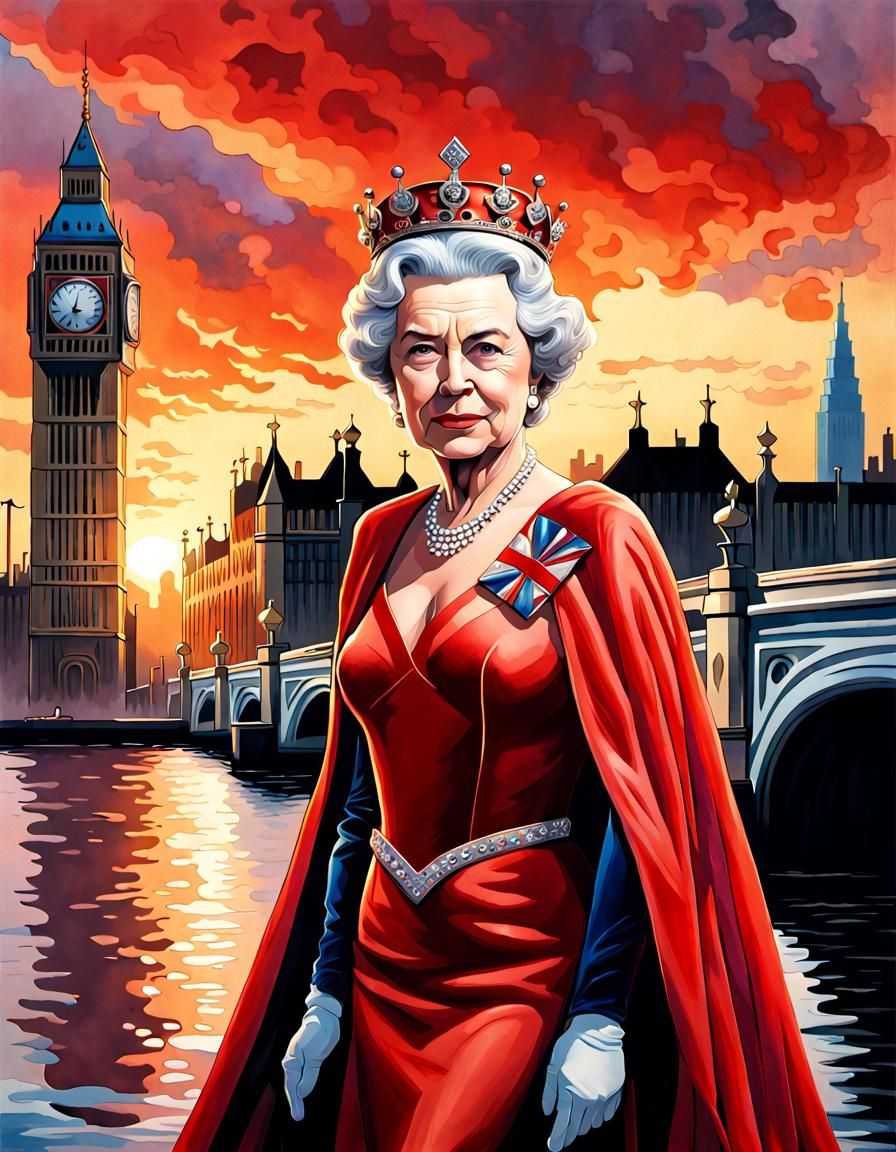 Queen Elizabeth II as Superhero in Alex Ross Style