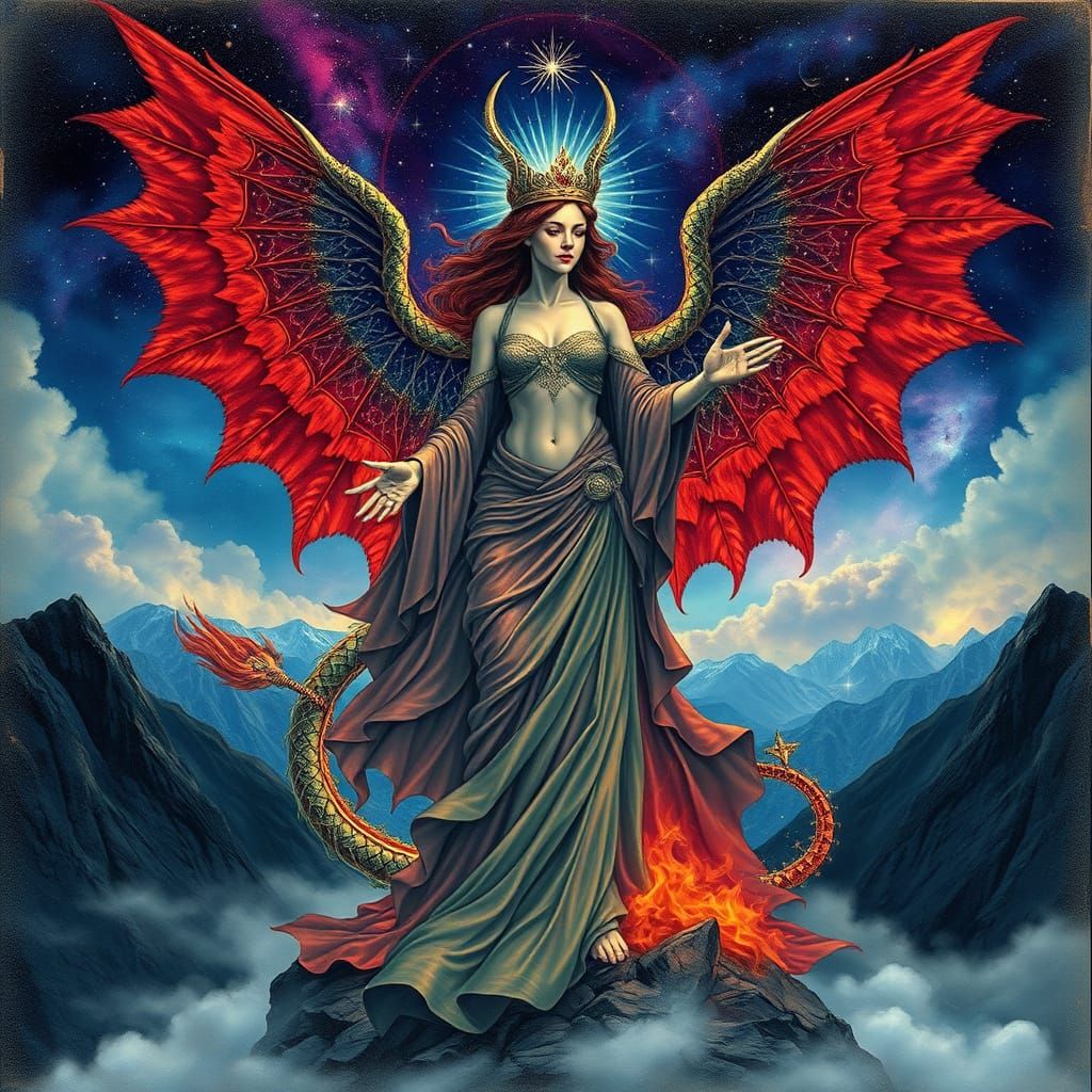 Celestial Earth Goddess Dragon in Ethereal Style