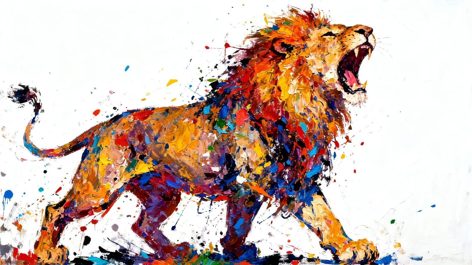 Roaring Lion Silhouette in Abstract Expressionist Style