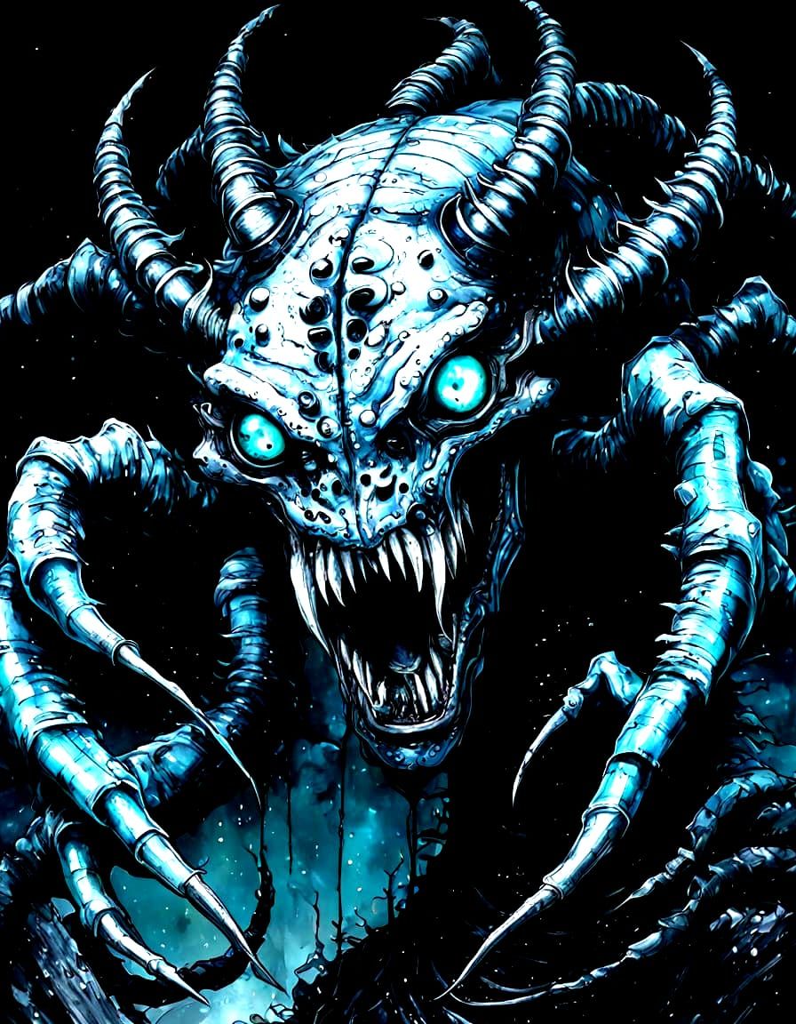 Creepy Hybrid Creature in Dark Sci-Fi Horror Style