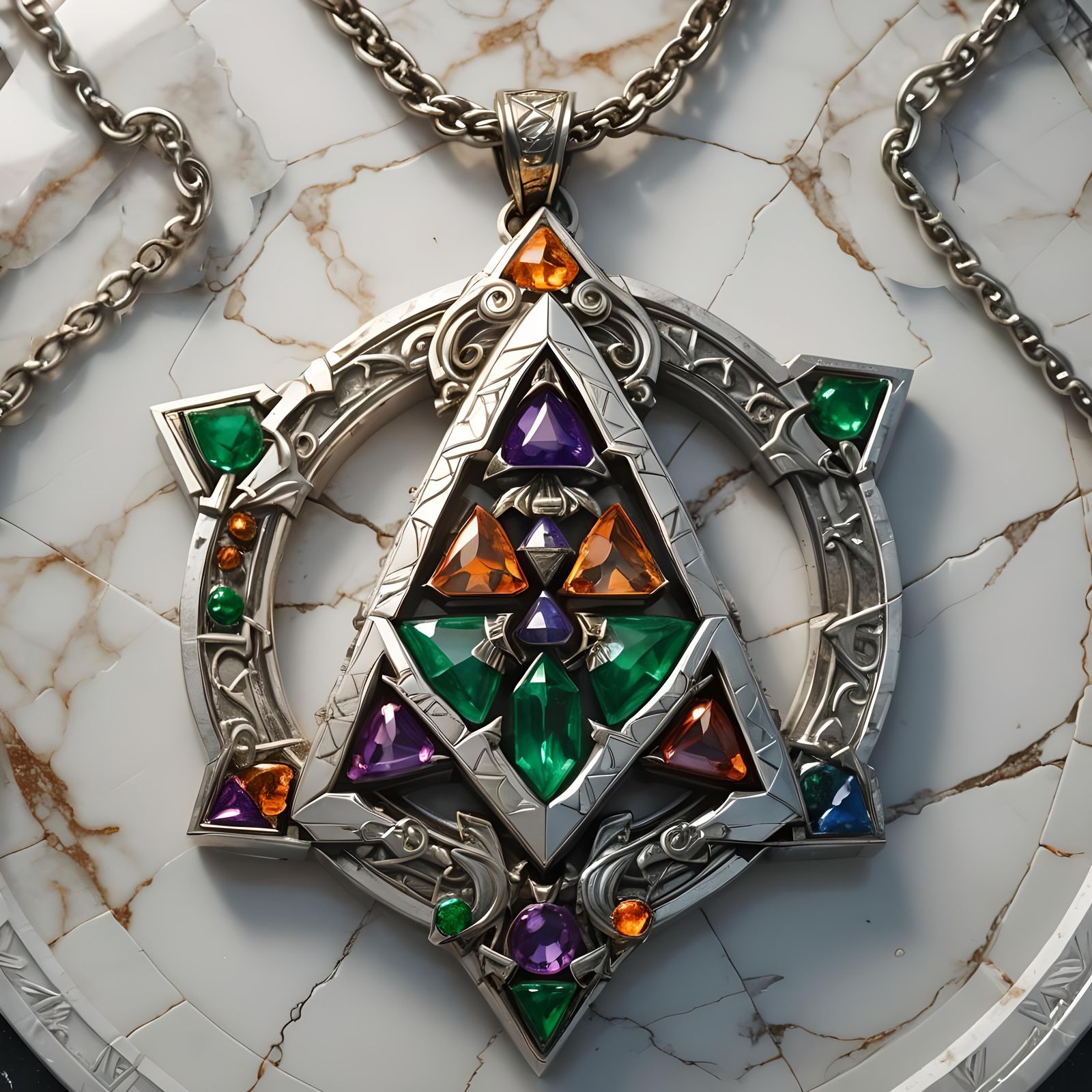 Triforce Gemstone Pendant on Platinum, 8K Art