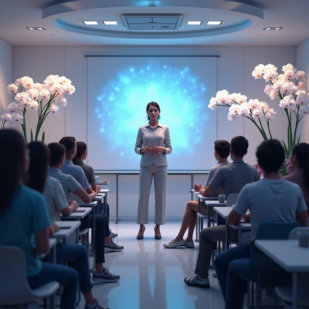 Adult Students Enjoy Class with Teacher and Orchids