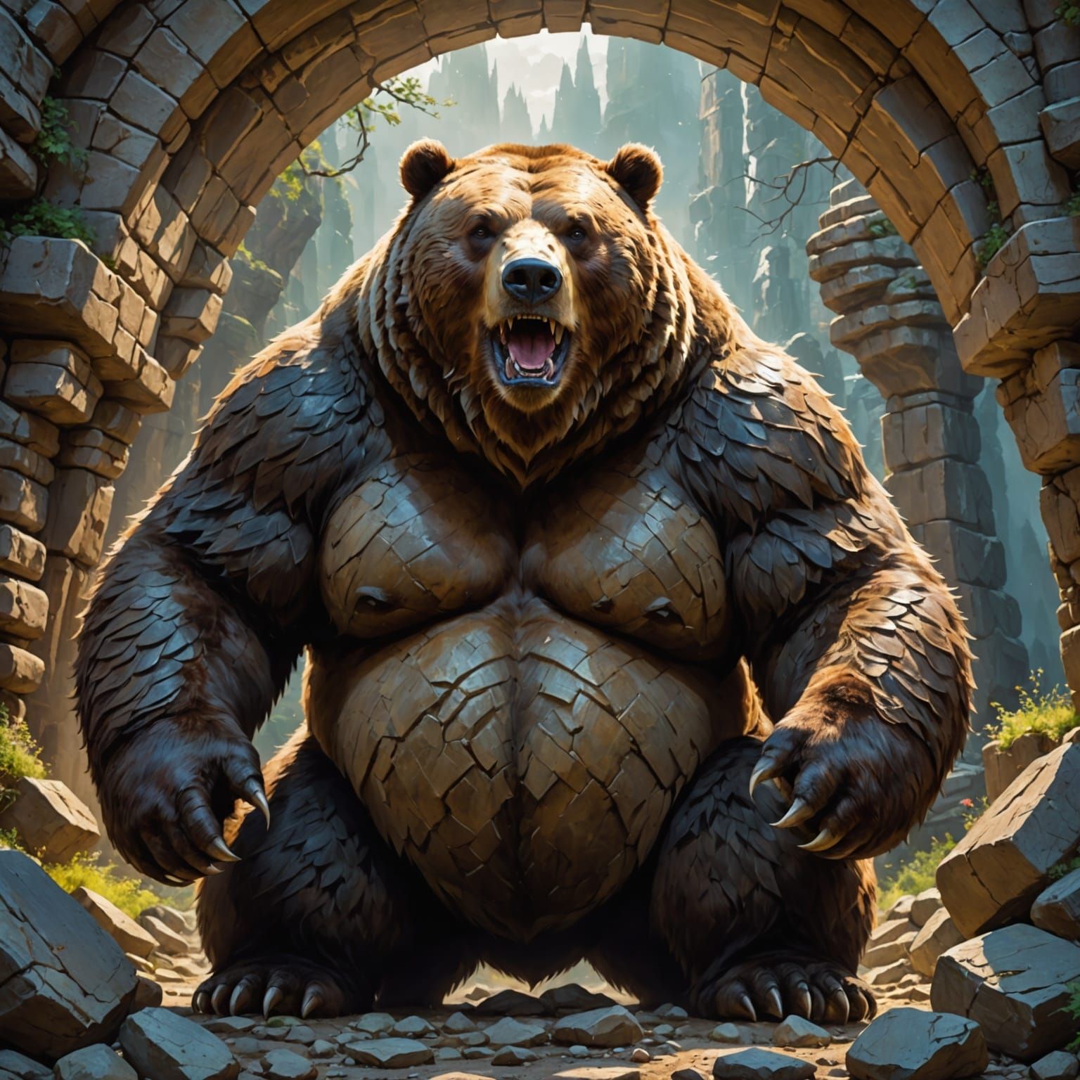 Grizzly Bear Geomancer Portrait in D&D Style