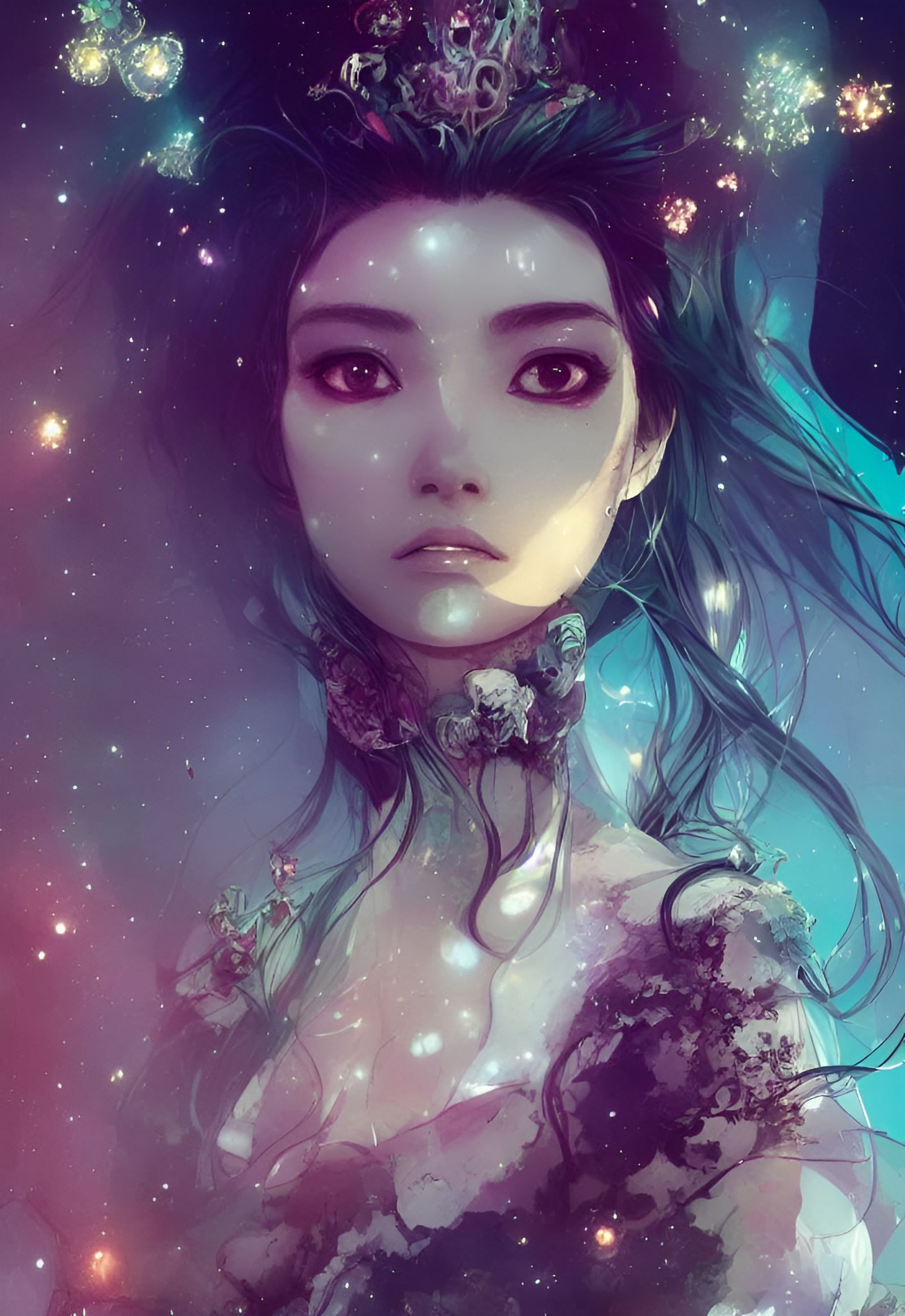 Night Queen Portrait with Stars, Digital Illustration
