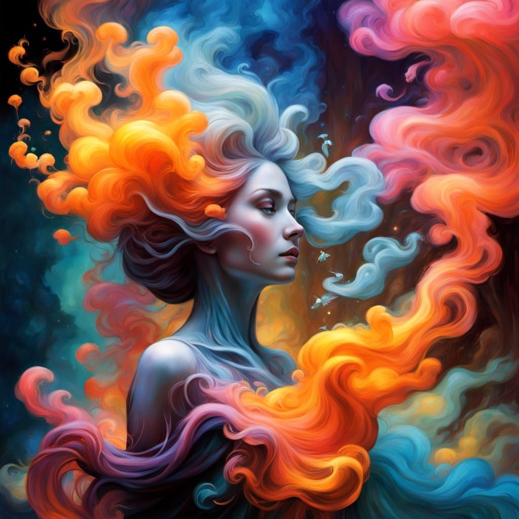 Ethereal Enchantress in an Iridescent Forest