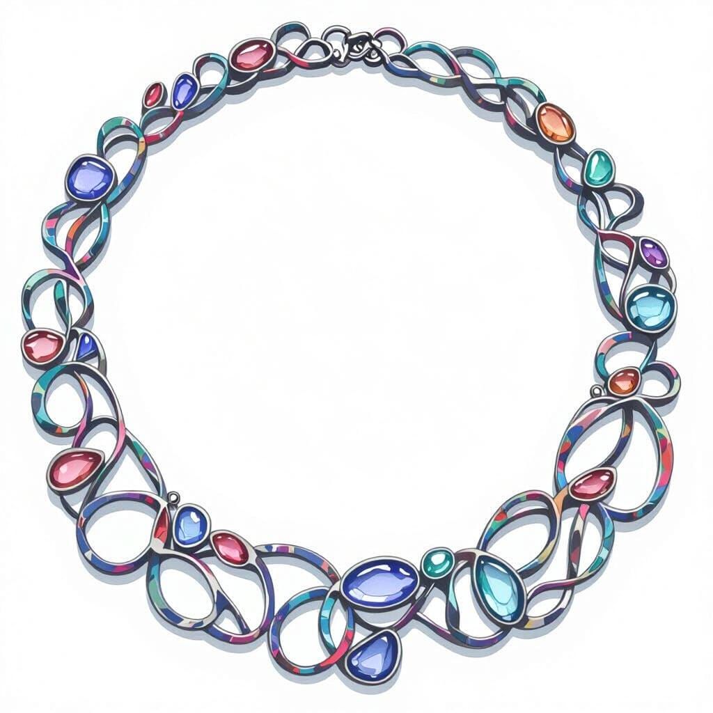 Necklace with Cabochon Stones: Digital Illustration