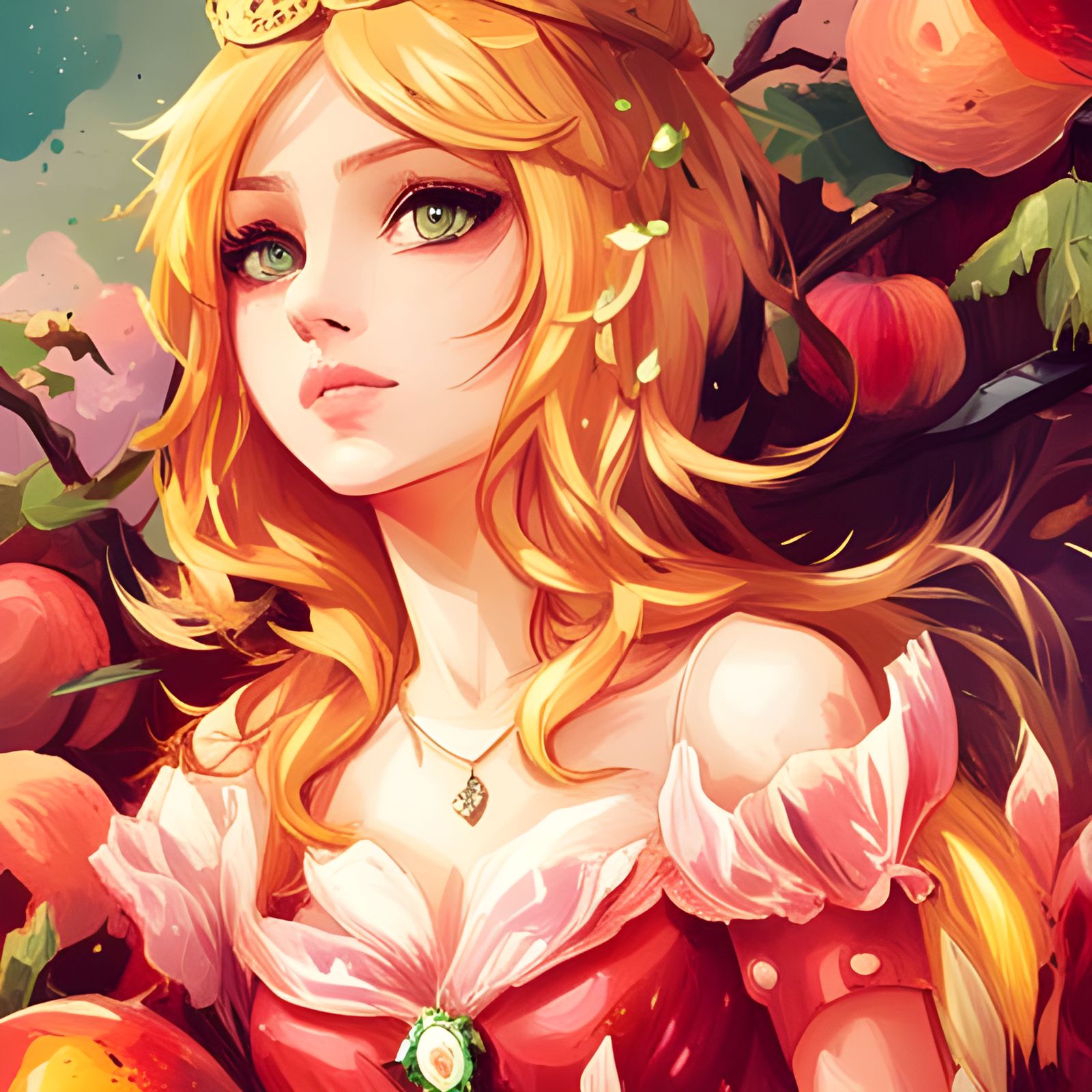 Princess Peach Peach Art in Oil Gouache Style