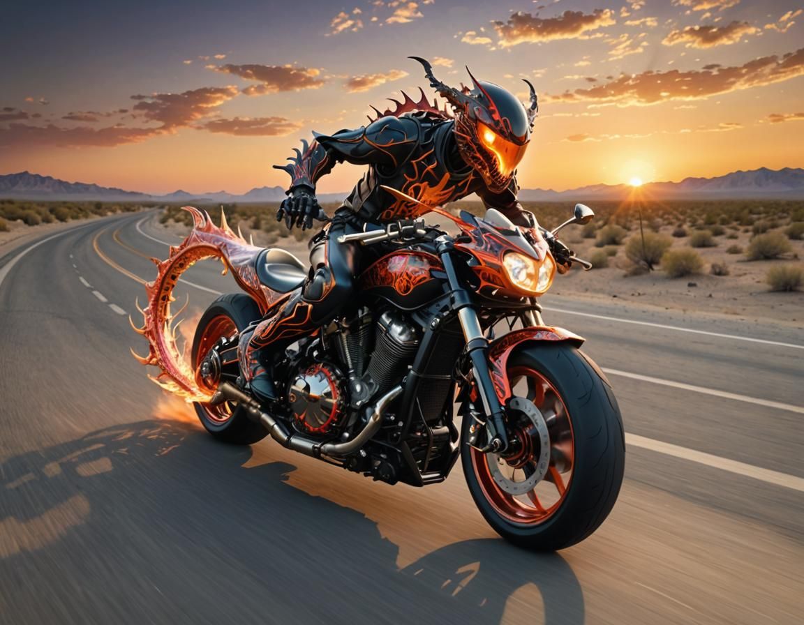 Motorcycle Dragon Fusion on Desert Highway