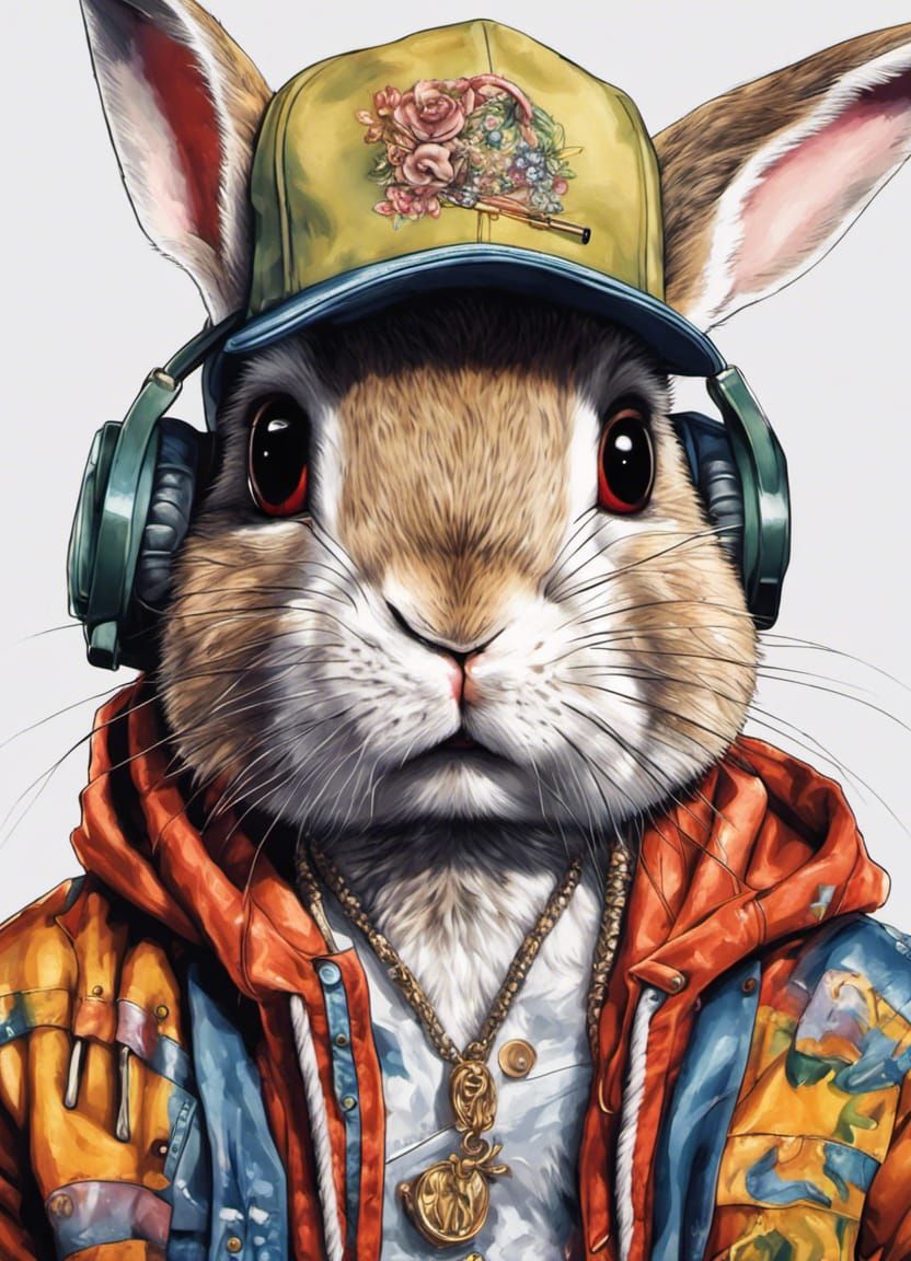 Rabbit Rapper Portrait in Anime Manga Style