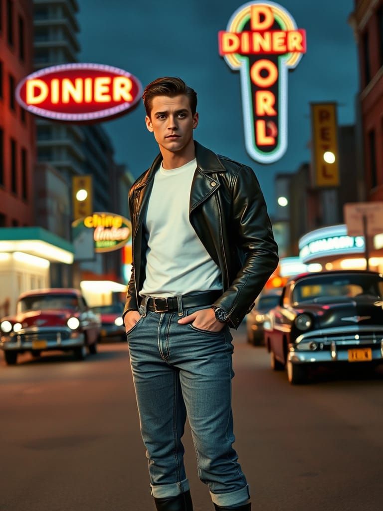 1950s Man on City Street in Cinematic Style